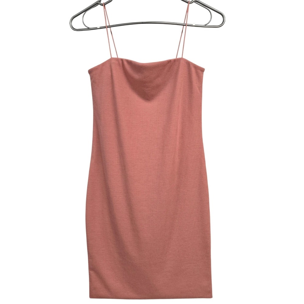 Active USA Womens‎ Ribbed Cowl Neck Mini Dress Rose Pink Spaghetti Strap Medium